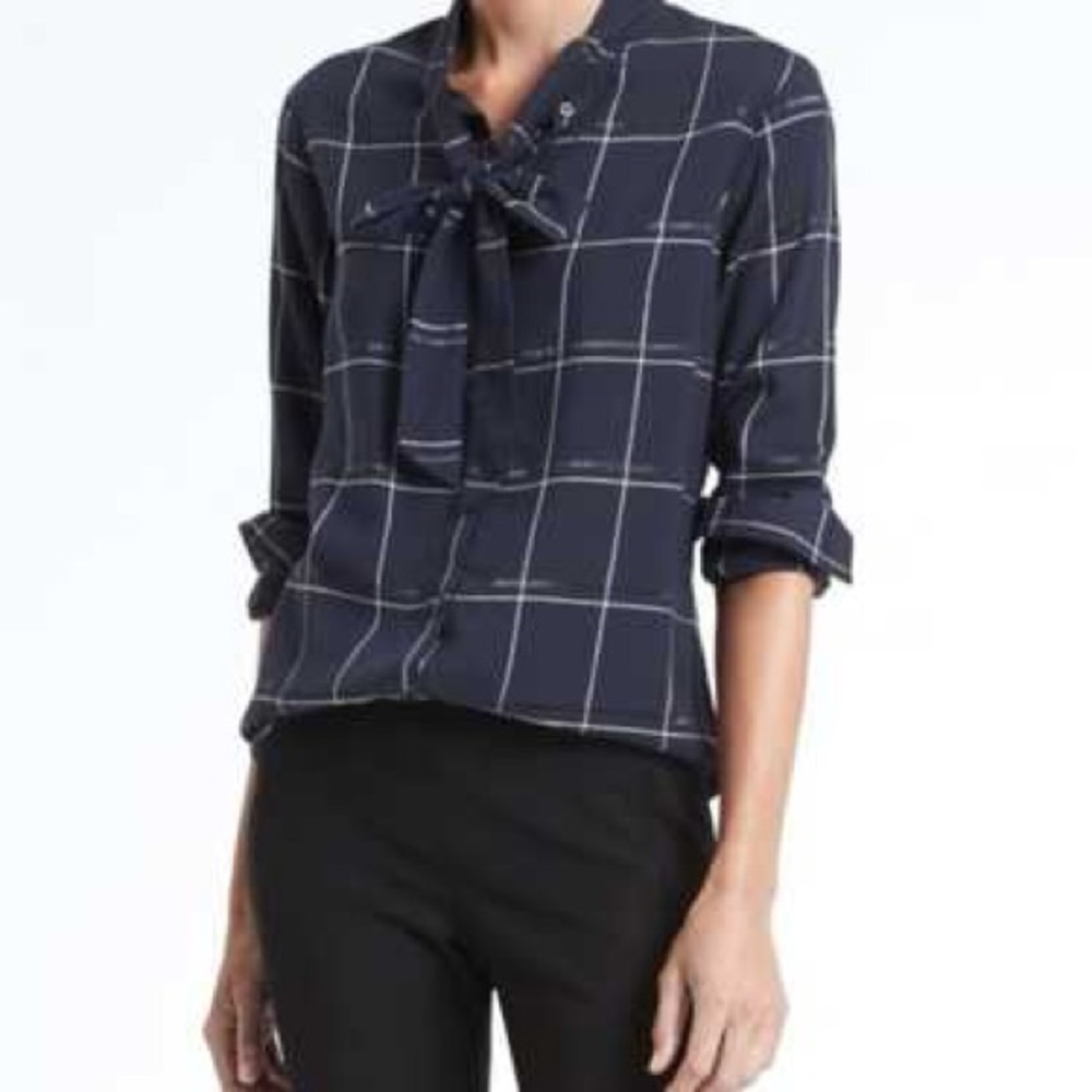 Navy Checkered Women's Top-Banana Republic